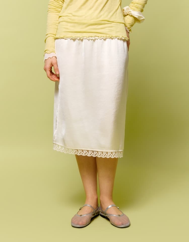 satin lace skirt - ivory