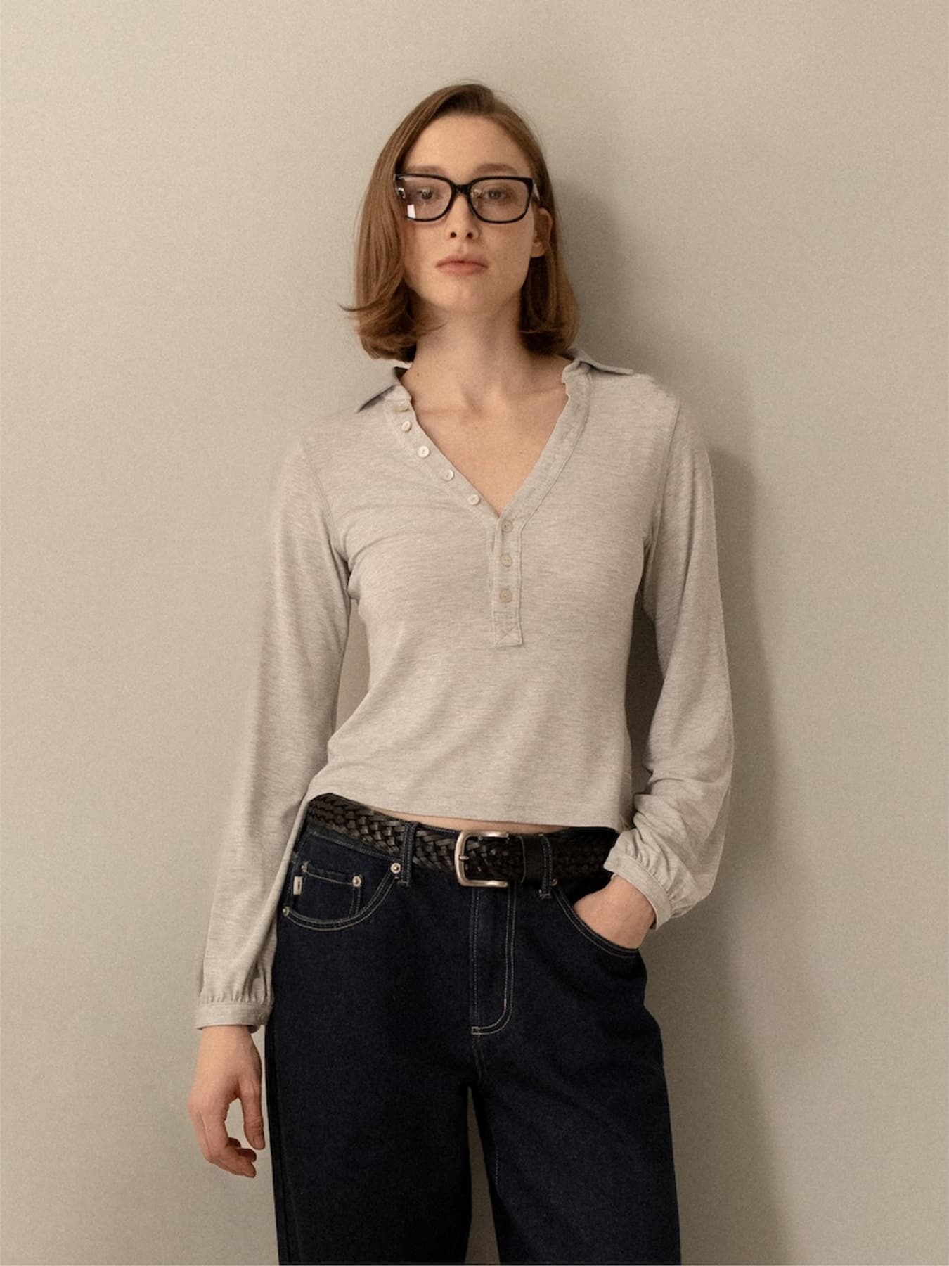 G GENTLE HENLEY TOP (MELANGE GRAY)