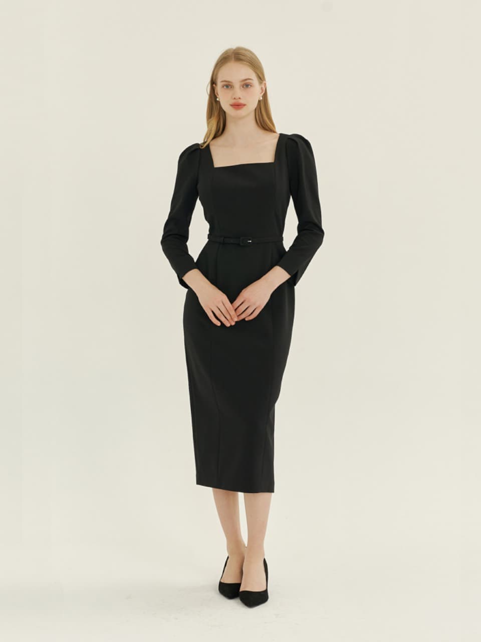 Square-neck Slim Dress(LL) / Black(4color)