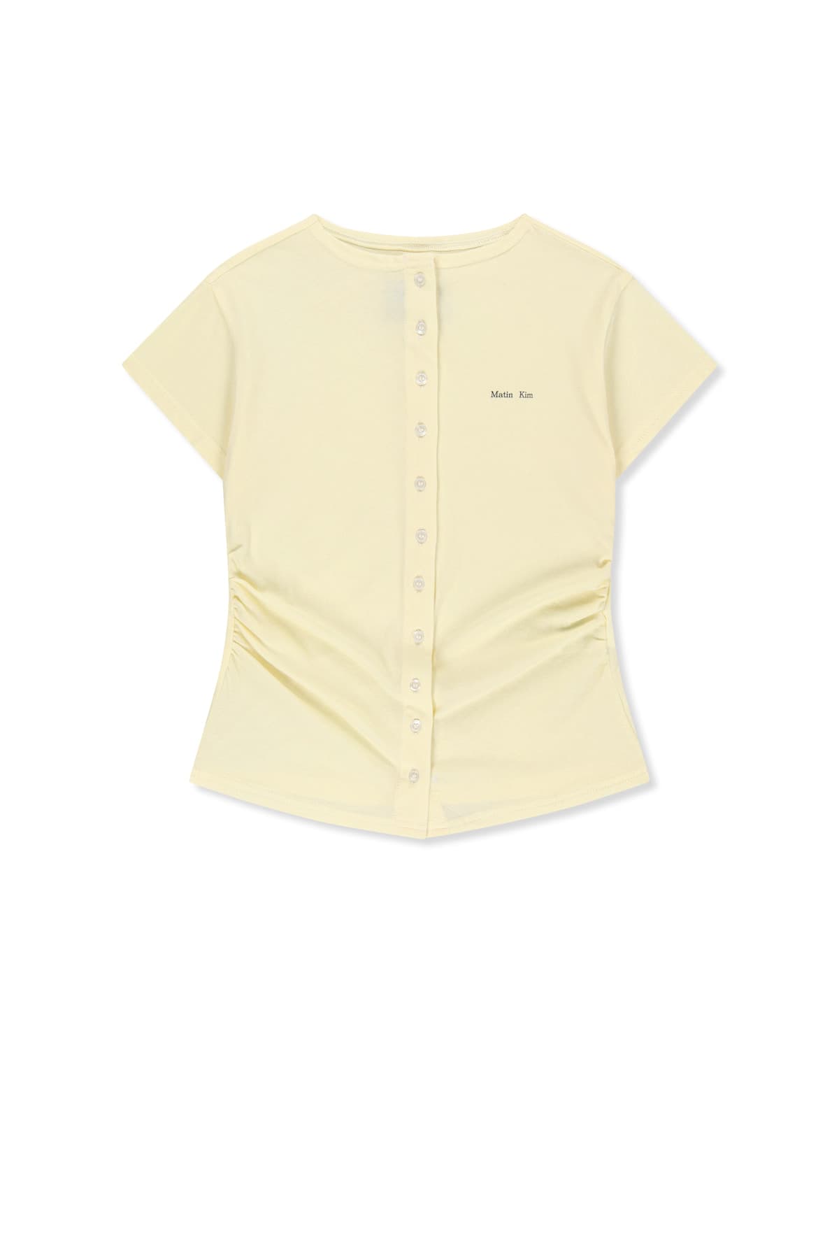 SIDE SHIRRING BUTTON TOP IN CREAM