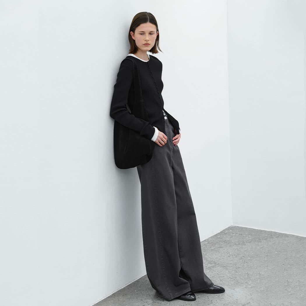 (PT-5695)COLOR DENIM WIDE PANTS