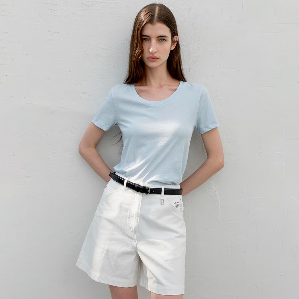 (T-7054)ESSENTIAL WIDE NECK SLIM TEE