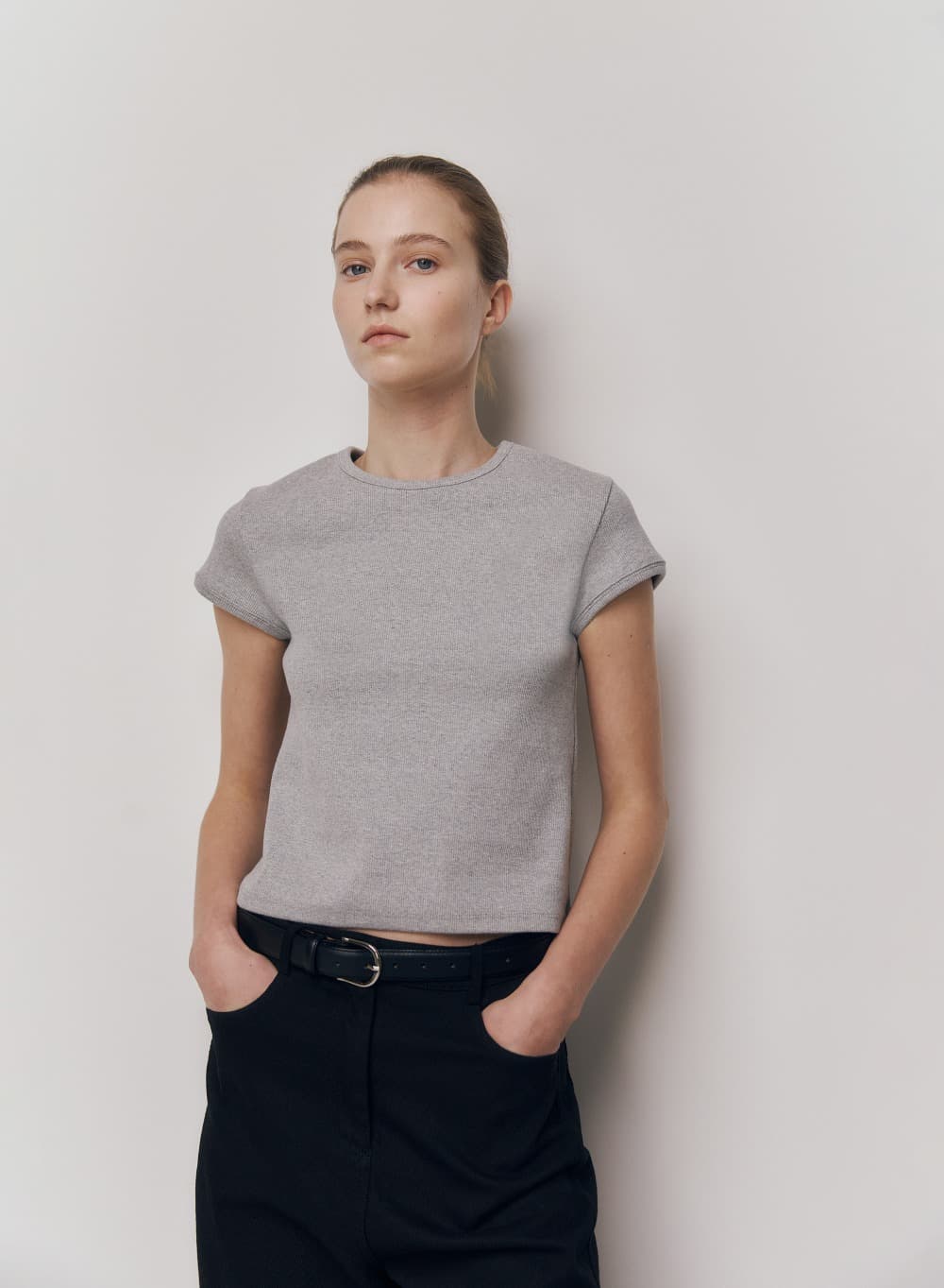 Crop Jersey Top Gray Melange