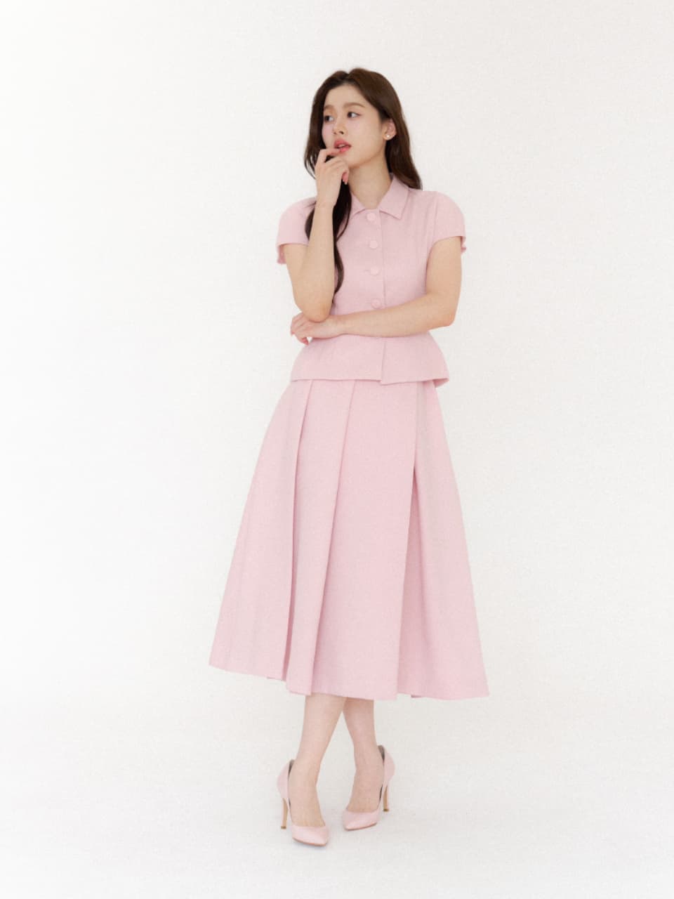 Double Tucked Flare Skirt/ Pink