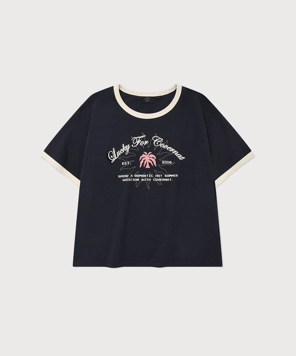 우먼 썸머 그래픽 링거 티셔츠 Navy
