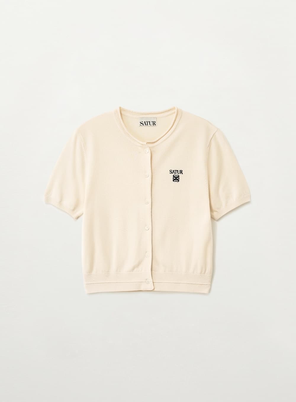 (W) Fine Half Crewneck Cardigan - Cream
