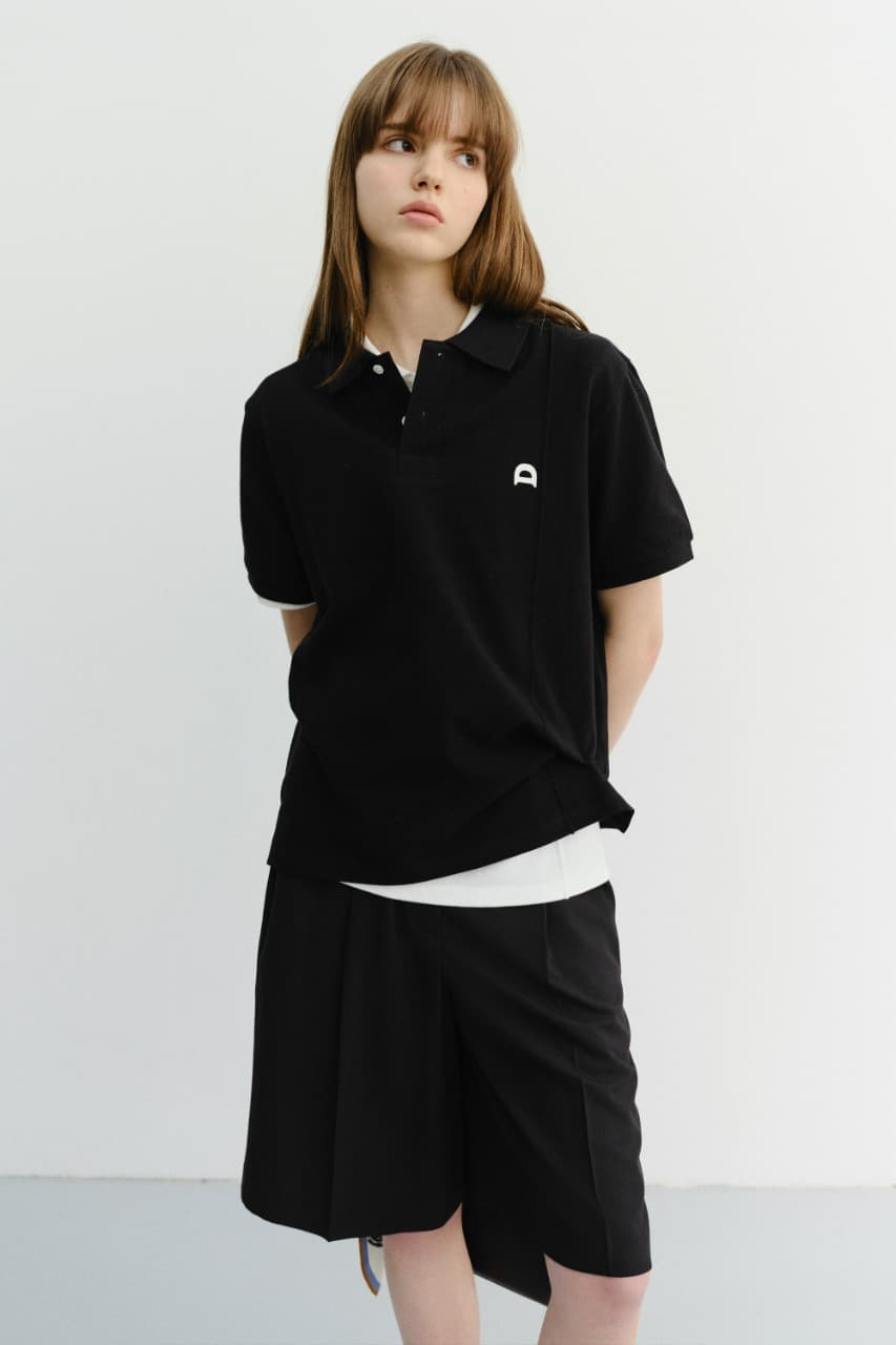 UNISEX LEATHER LOGO POLO SHIRT BLACK_UDTS6B122BK