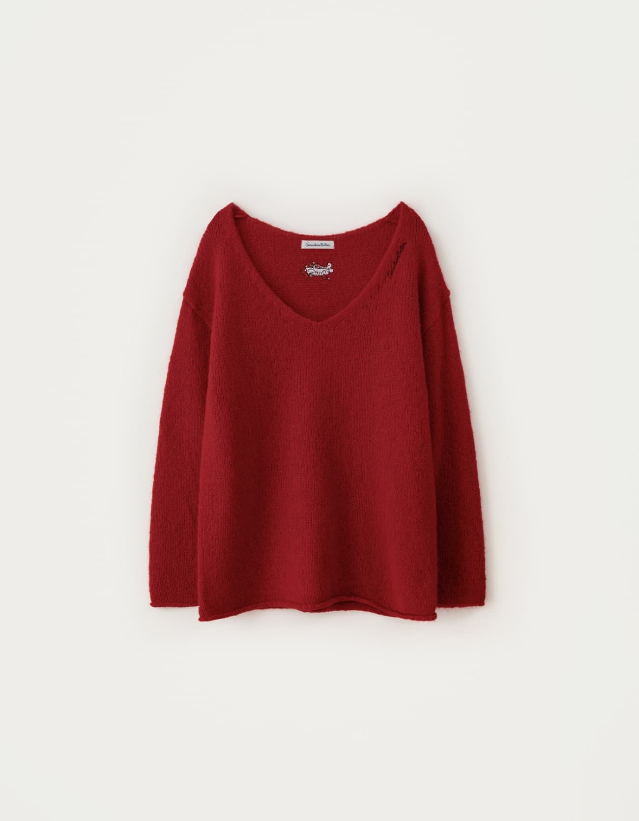 Riss Wool Deep V-Neck Knit - Red