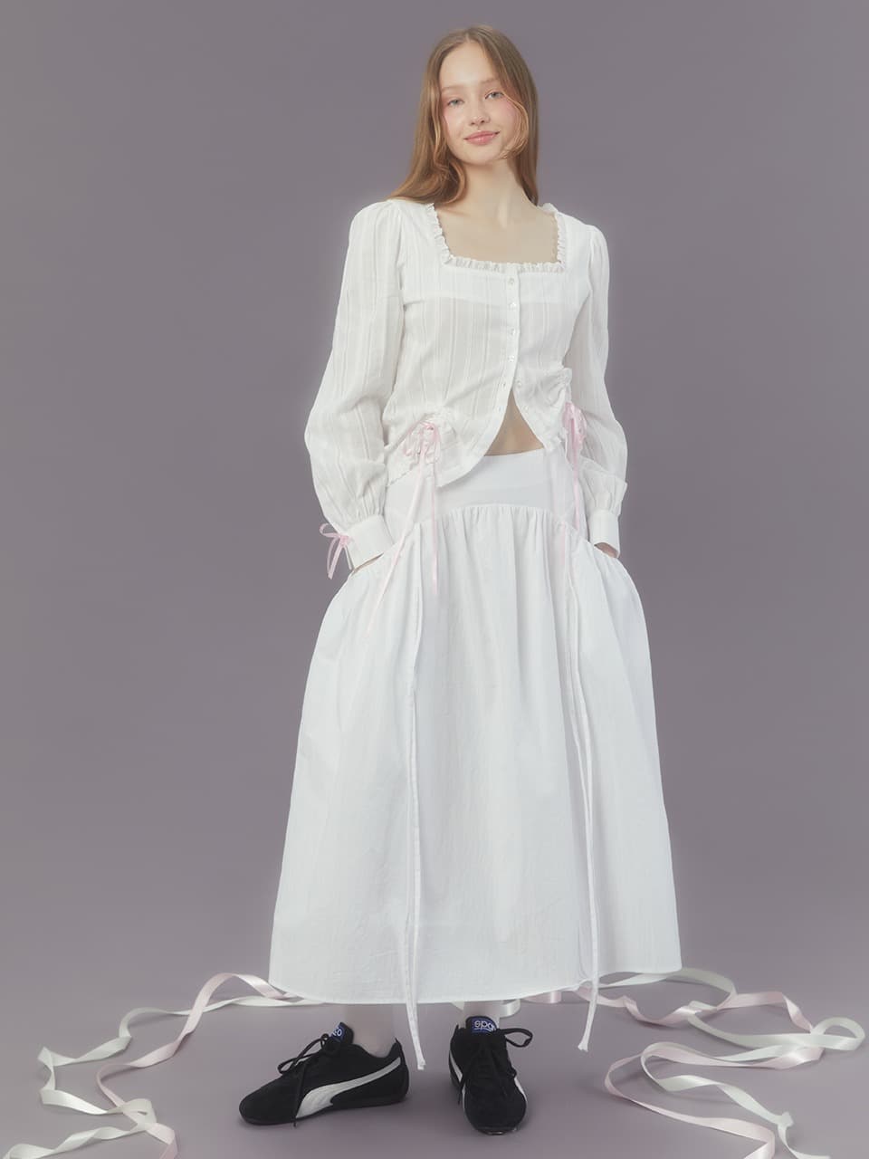 SHIRRING POCKET LONG SKIRT (WHITE)