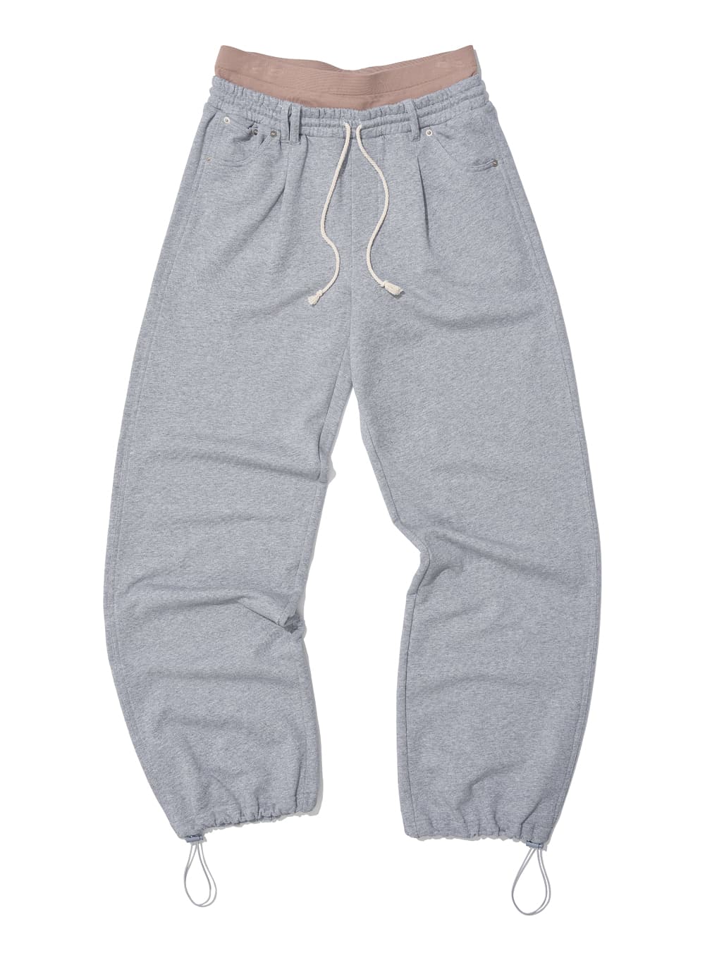 DOUBLE WAIST PLEATED WIDE LEG SWEATPANTS_MELANGE