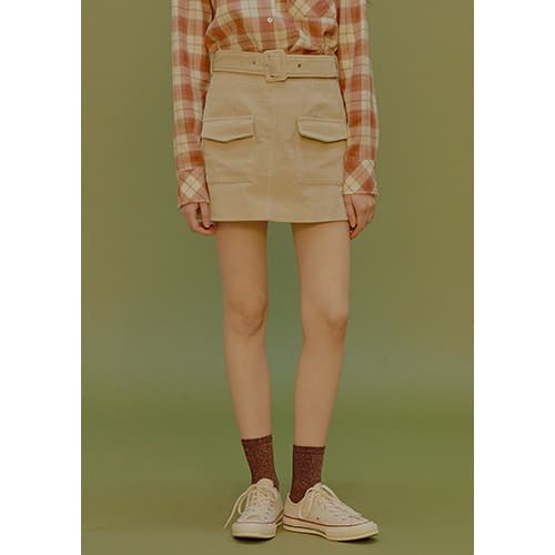 belt corduroy skirt (beige)