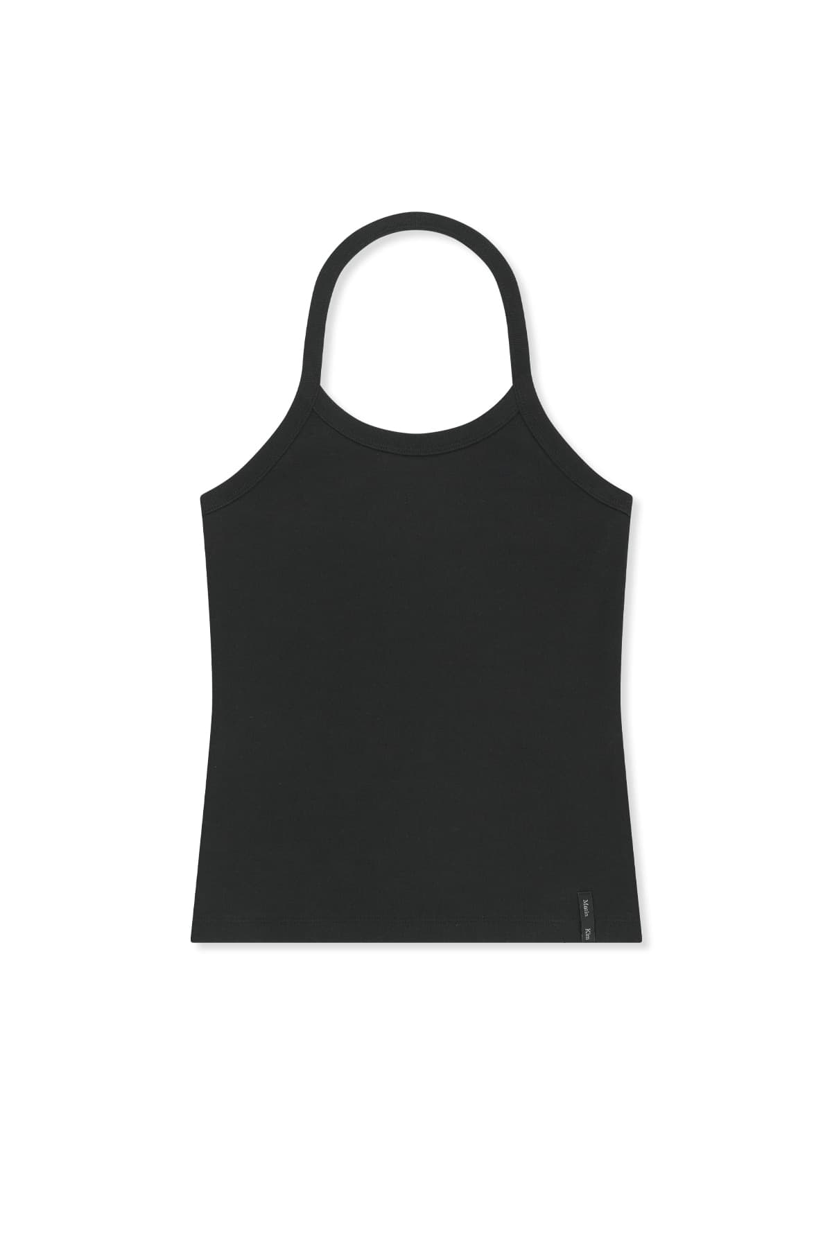 LABEL DETAIL HALTER TANK TOP IN BLACK