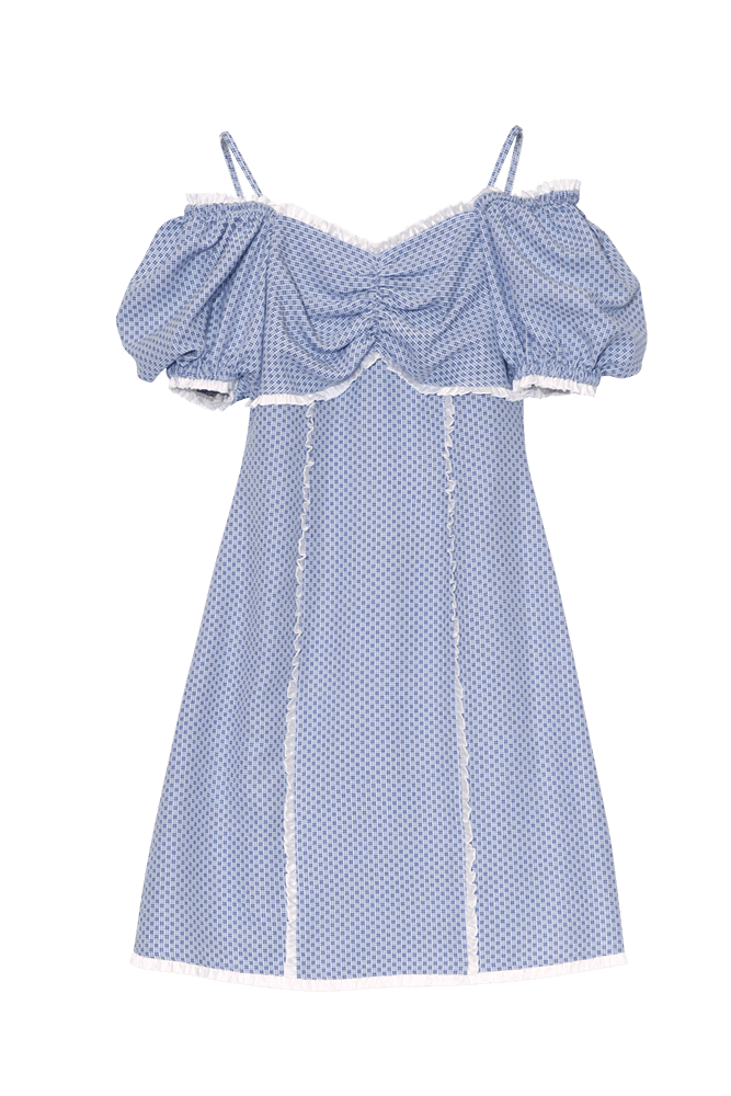 Light Romantic Shirring Dress (Blue)