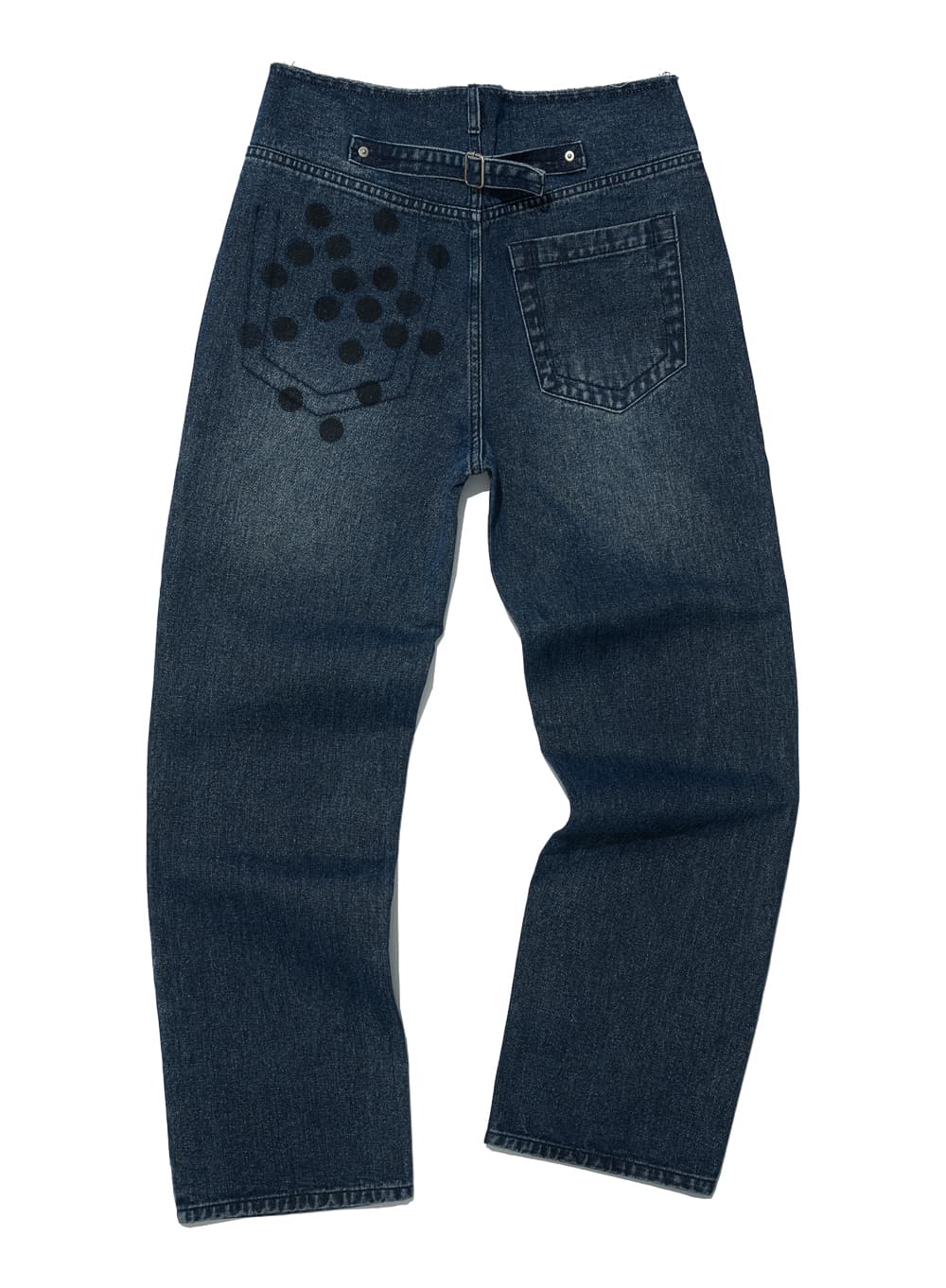 CUT-OFF WAIST DOT PRINTED JEANS_DARK INDIGO
