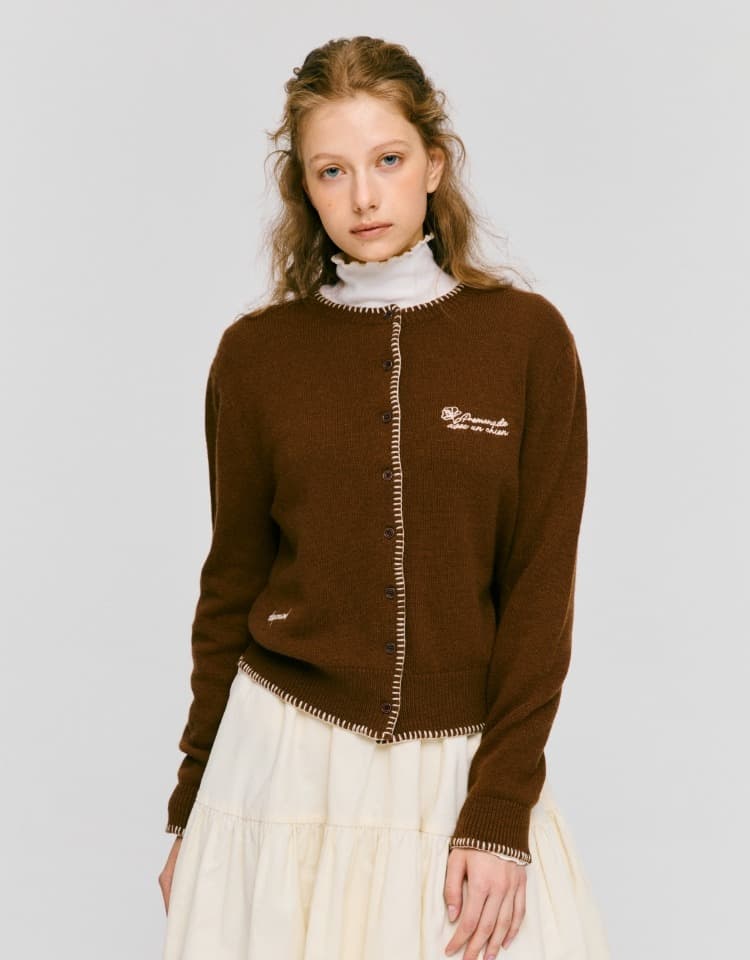 (10th) stitch point embroidery knit cardigan - brown