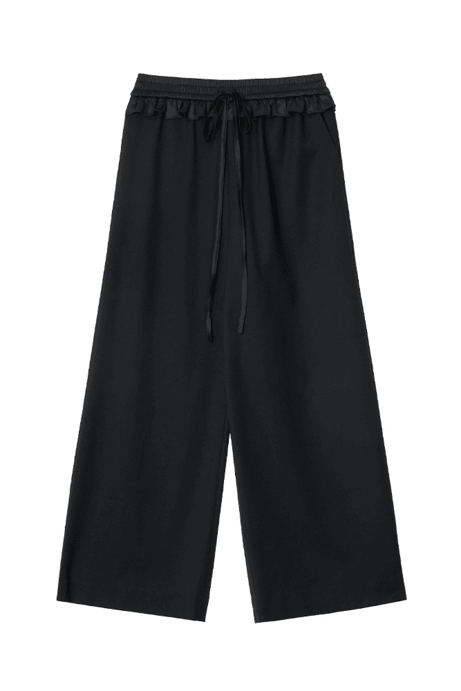 Frill Waist Wide Pants (Black)