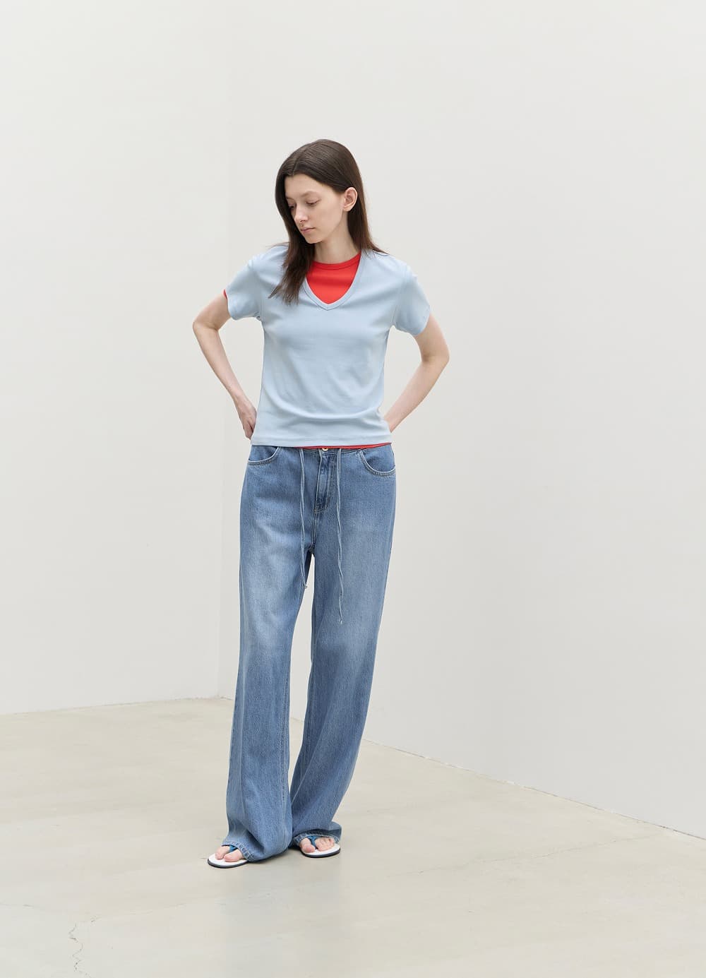 All-day Cotton V-neck T-shirt - Polar Sky-Blue