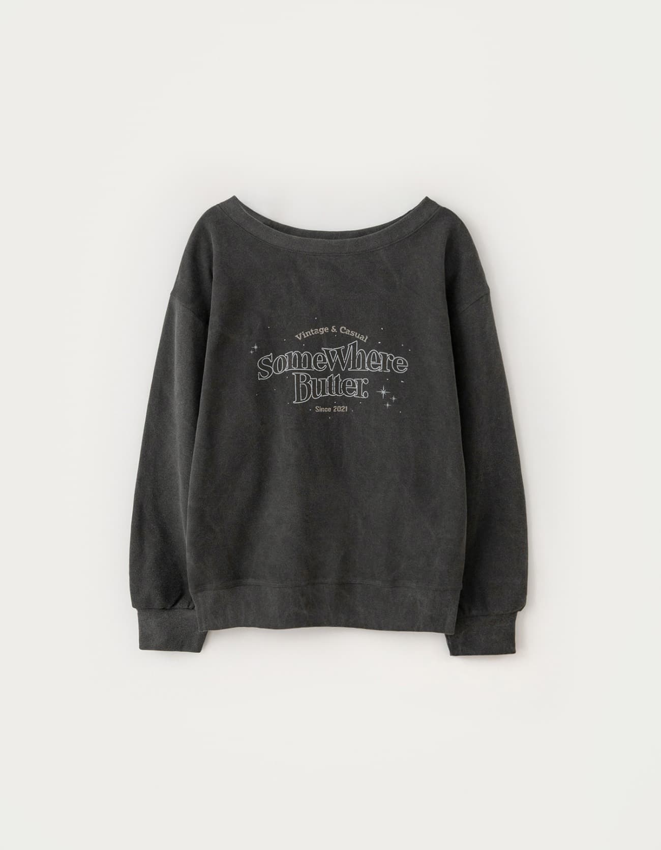 Wave Logo One Shoulder Sweatshirt - Charcoal