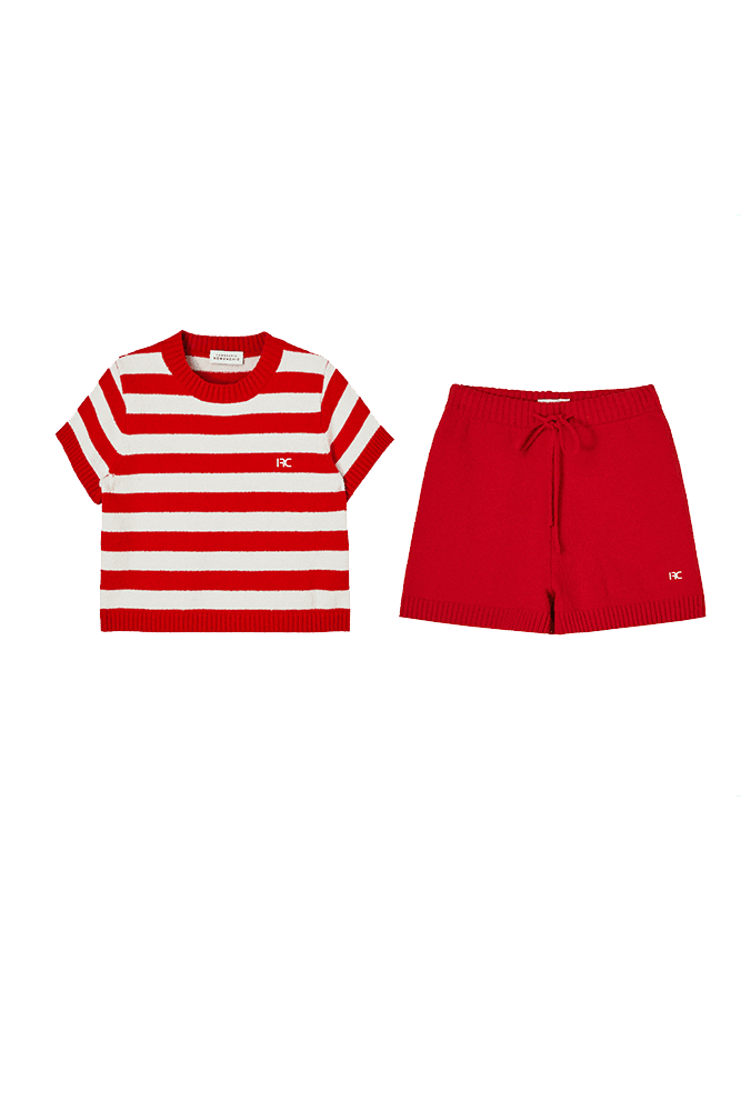 Terry Stripe Knit Top + Shorts (Red)