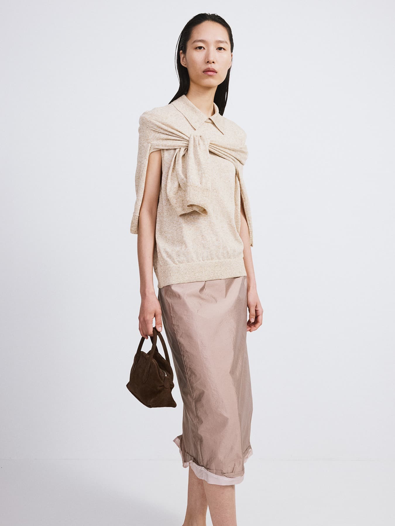LINEN BLEND POLO KNIT VEST (OATMEAL)