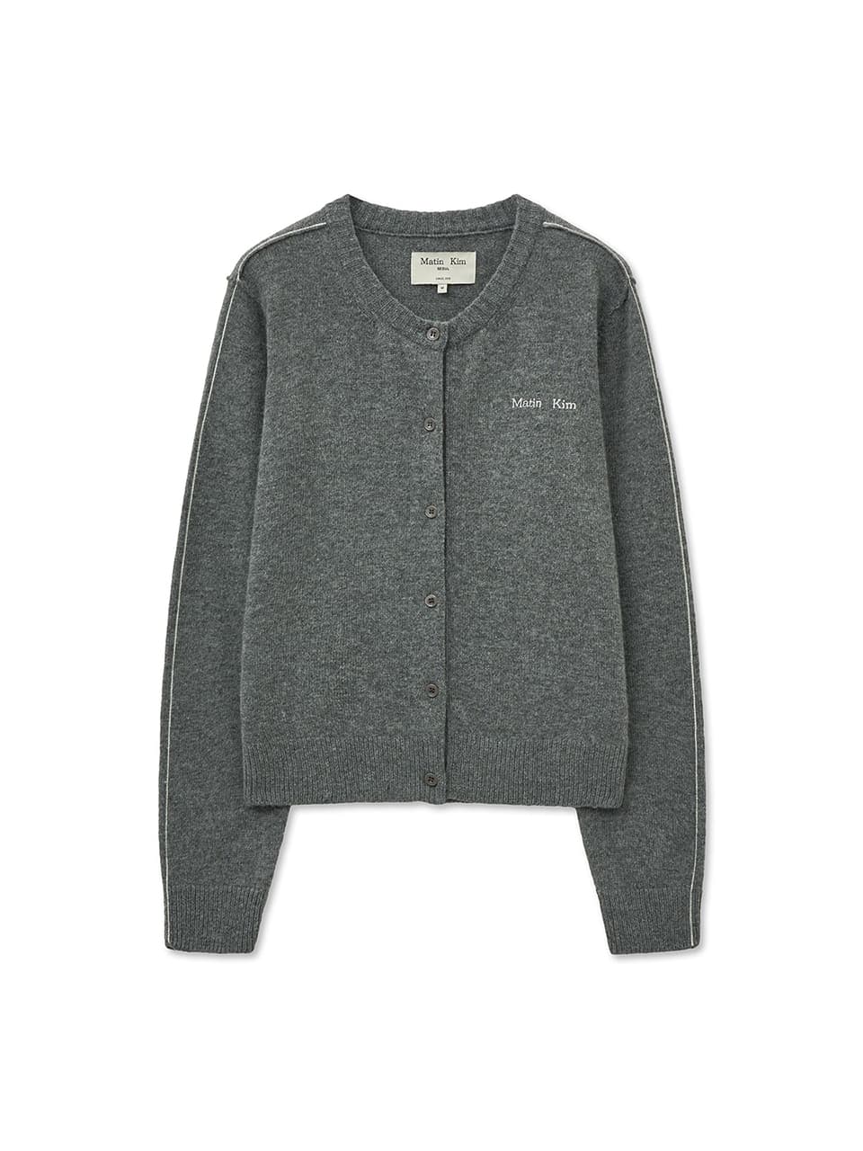 CASHMERE BLENDED ROUND KNIT CARDIGAN IN GREY