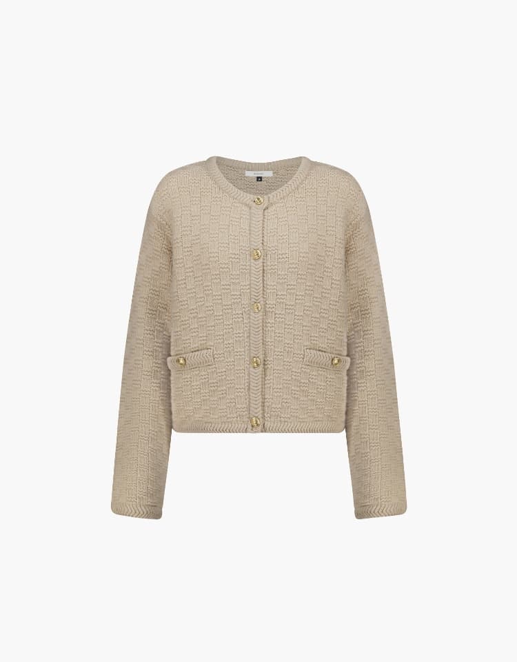 round neck short cardigan - light beige