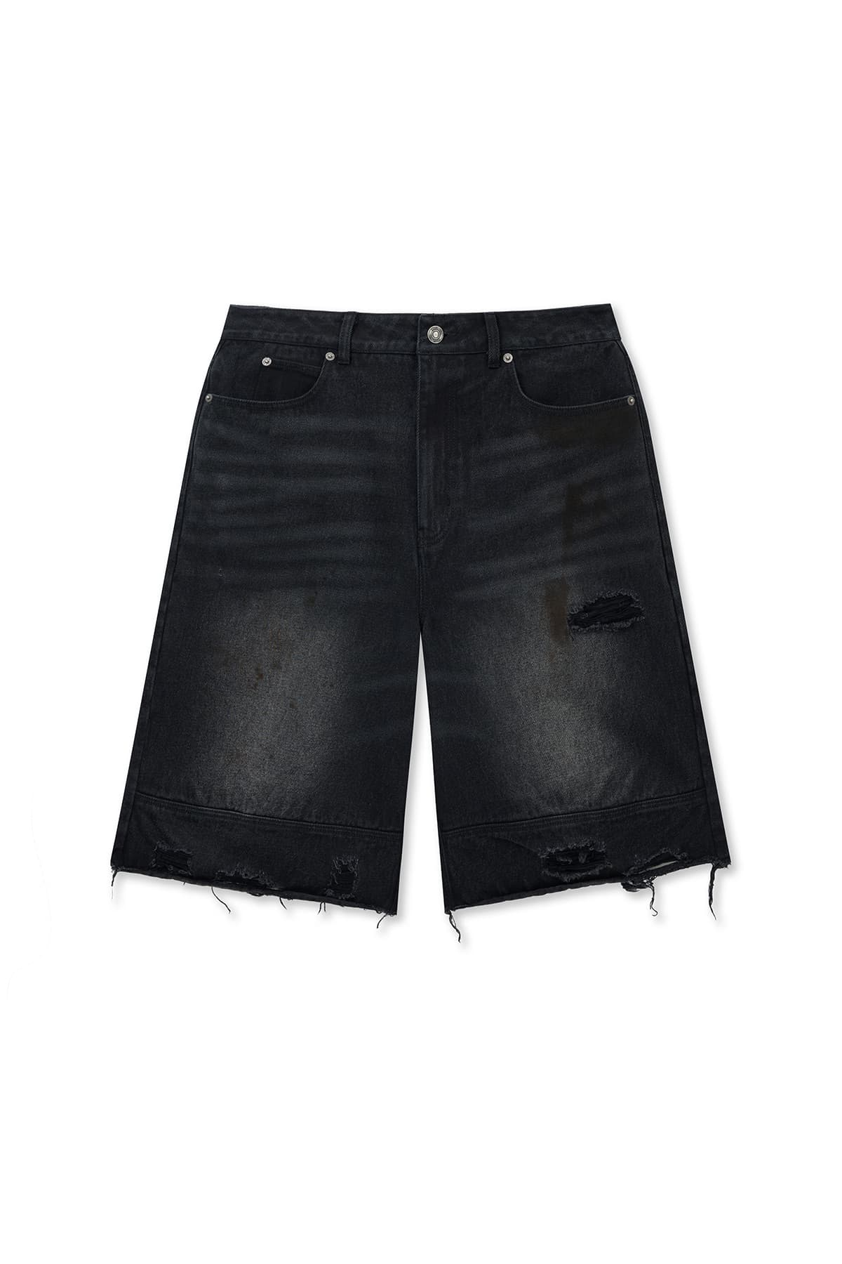 DESTROYED BERMUDA DENIM PANTS FOR MEN IN BLACK