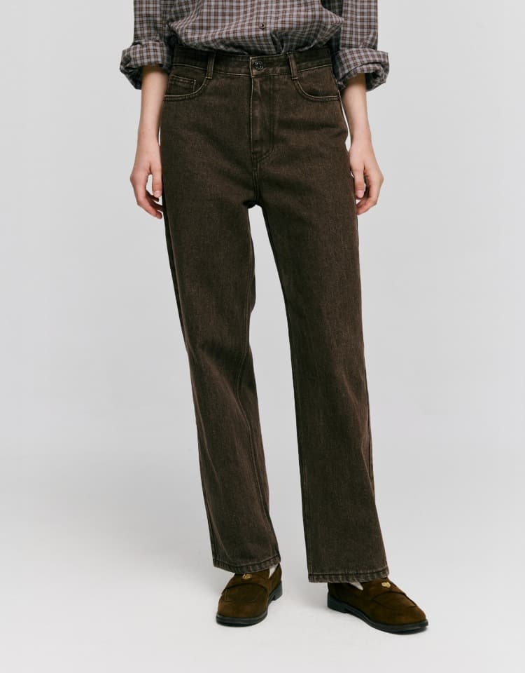 signature semi wide denim pants - brown