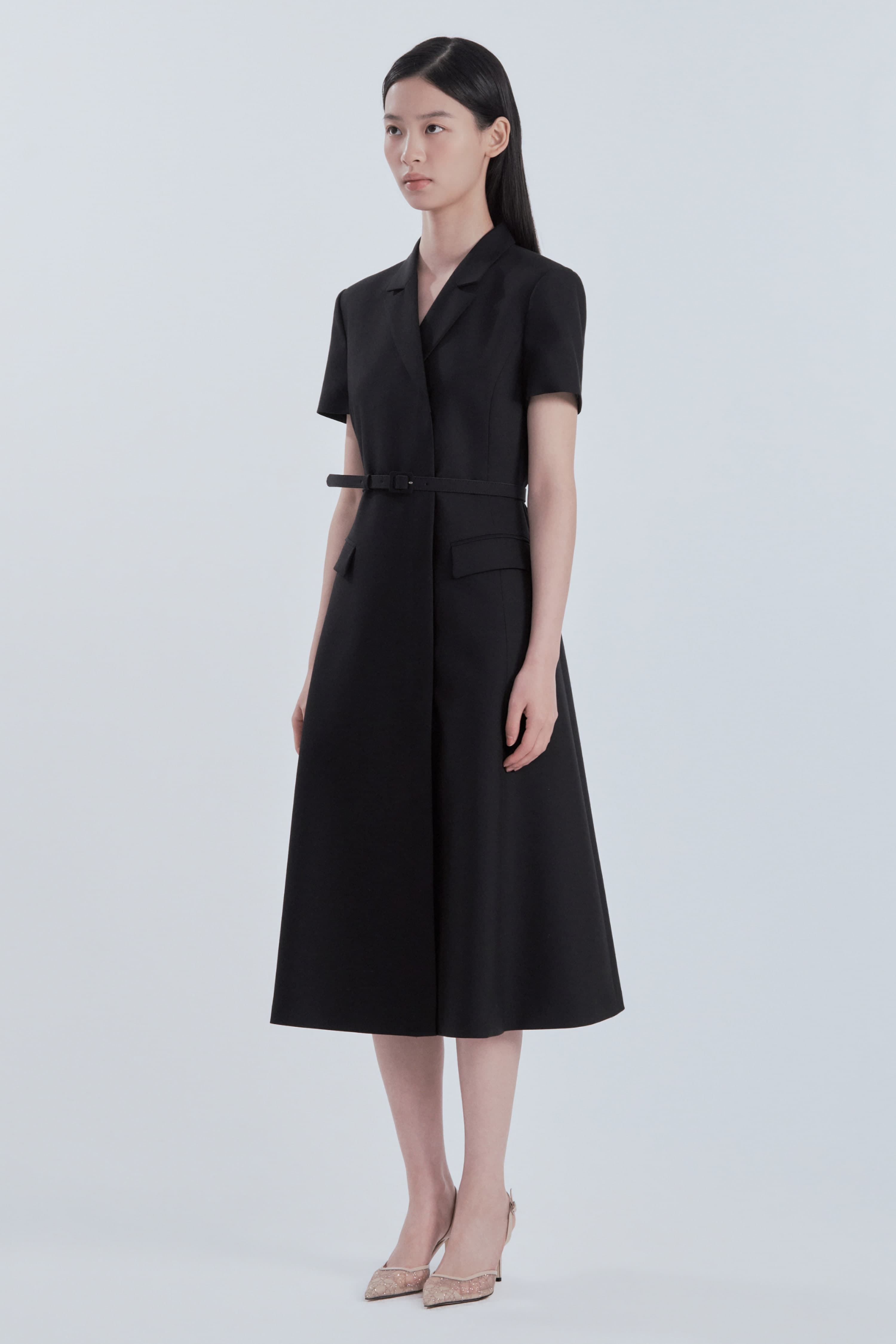 Jenn Long Belted Half-Sleeve Dress - Black