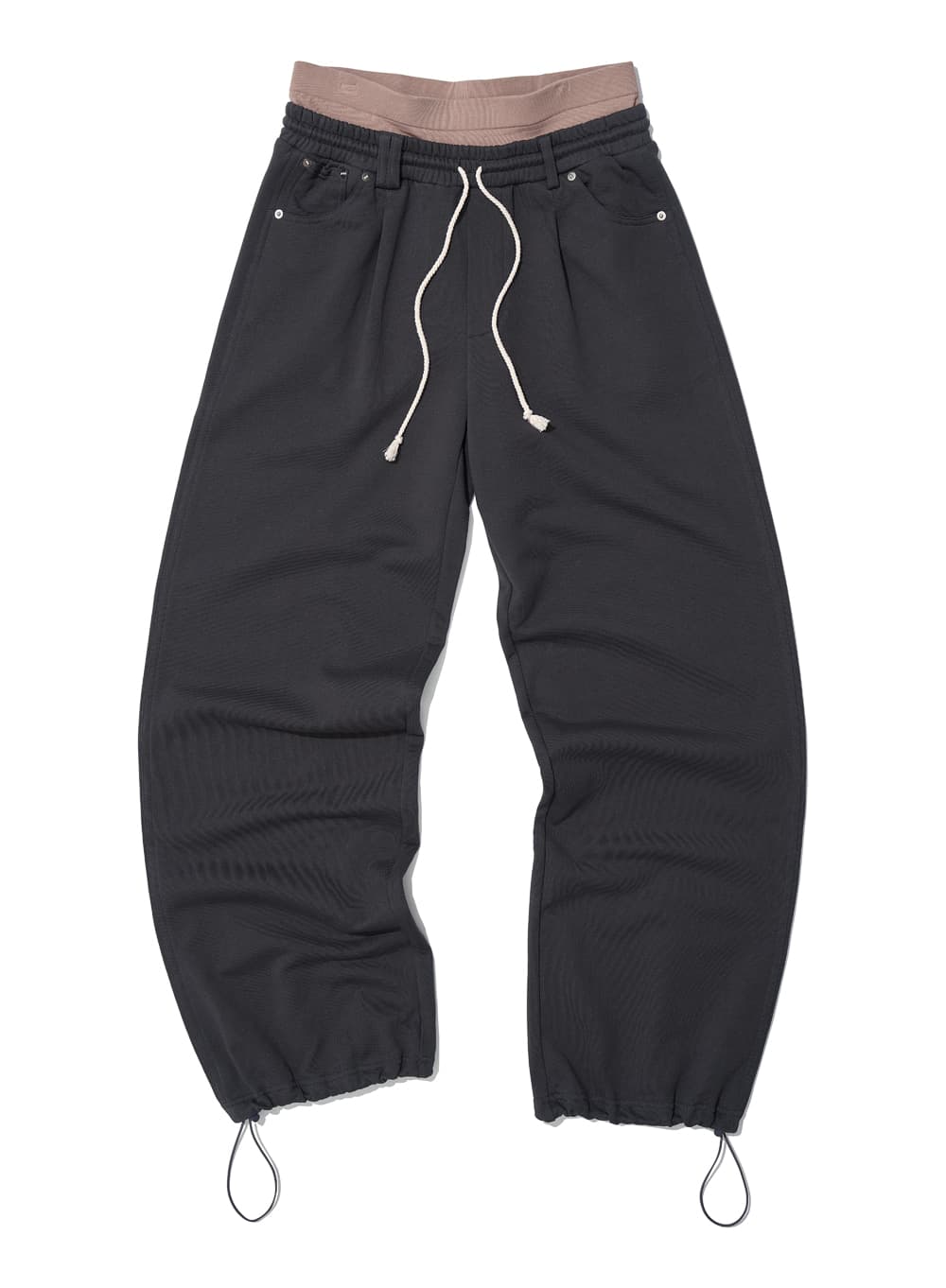DOUBLE WAIST PLEATED WIDE LEG SWEATPANTS_CHARCOAL