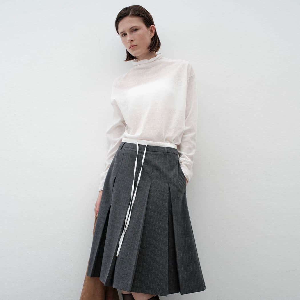 (SK-5037)DOUBLE WAIST TUCK MIDI SKIRT