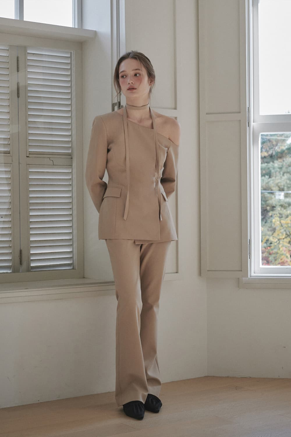 Emma Semi Bootcut Slacks - Beige