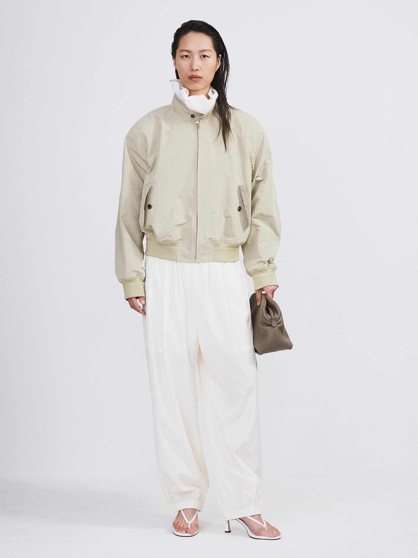 CROP HARRINGTON JUMPER (LIGHT KHAKI)