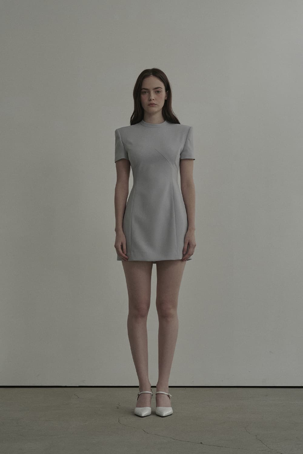 Half Neck Tailored Suit Dress - Sky Blue