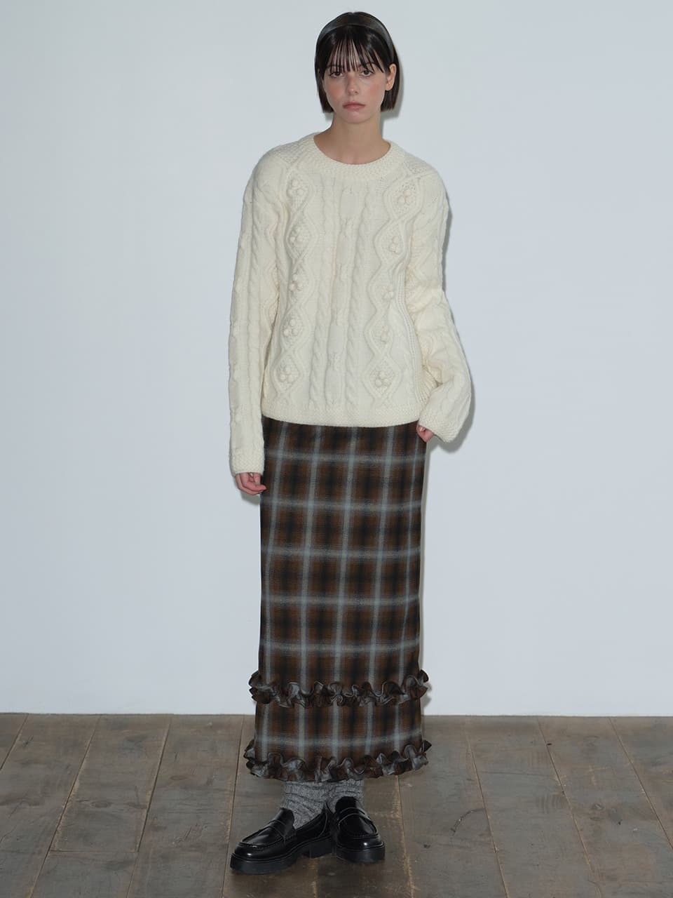 FRILL MAXI SKIRT (BROWN)
