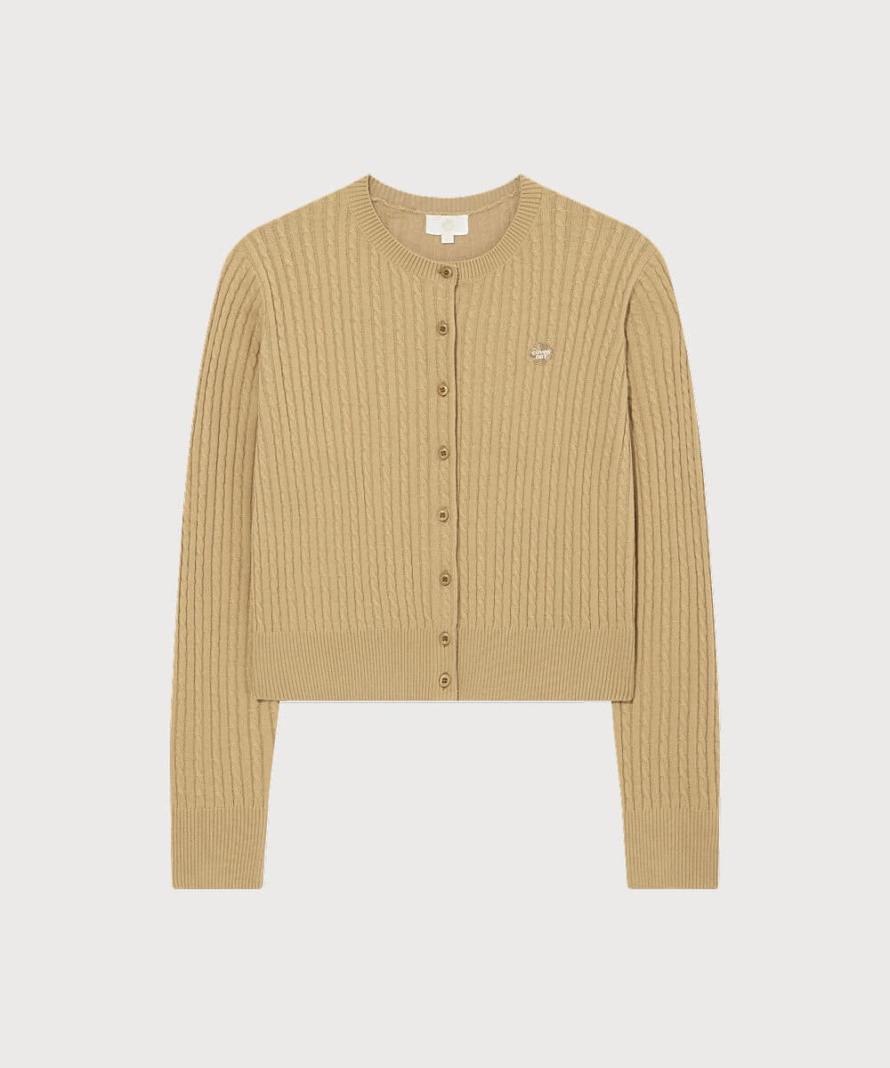 우먼 클로버하트 케이블 가디건 Beige