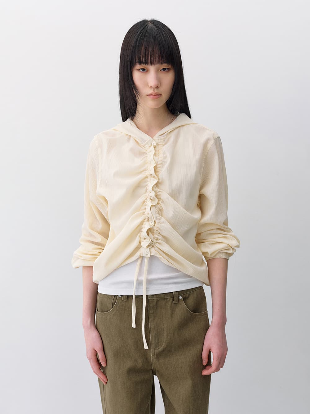 텍스쳐드 셔링 후드 셔켓 LIGHT BEIGE