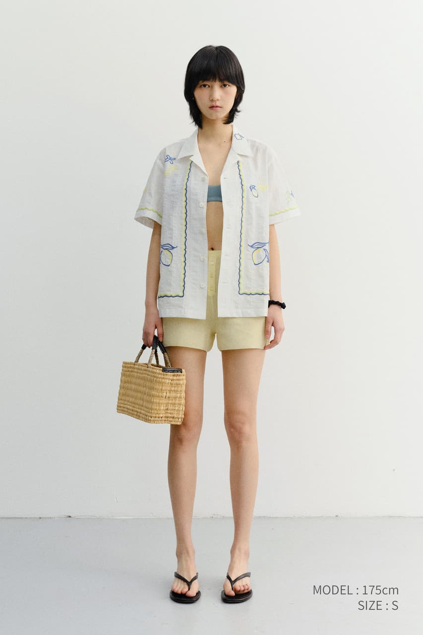 UNISEX HAND-DRAWING OPEN COLLARED SHIRT LEMON GARDEN_UDSH6B121Y1