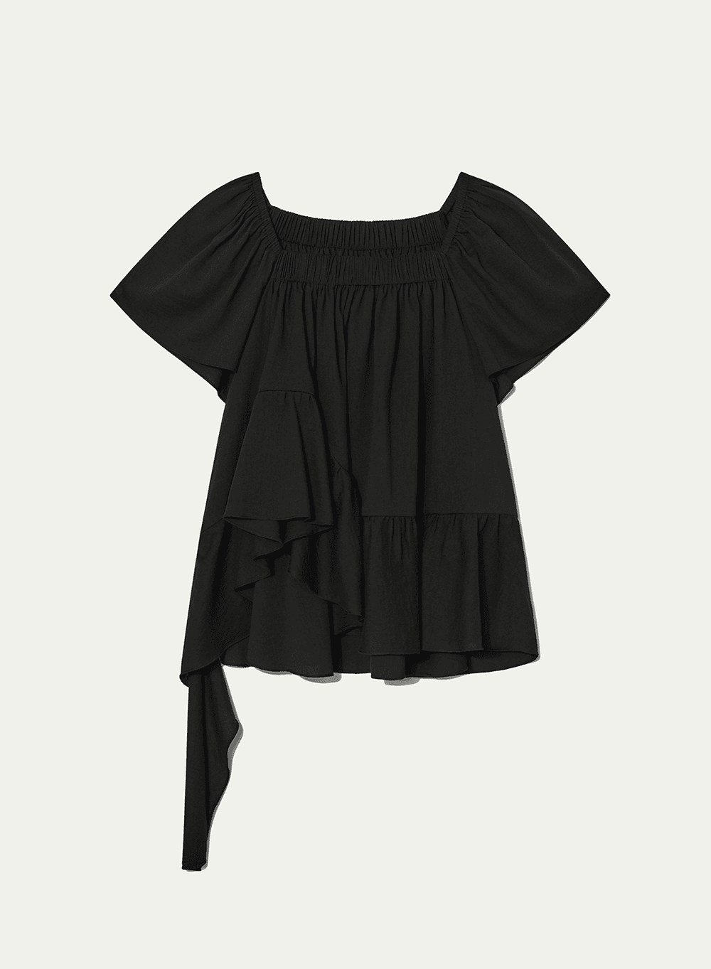 Square Neck Ruffle Blouse Black