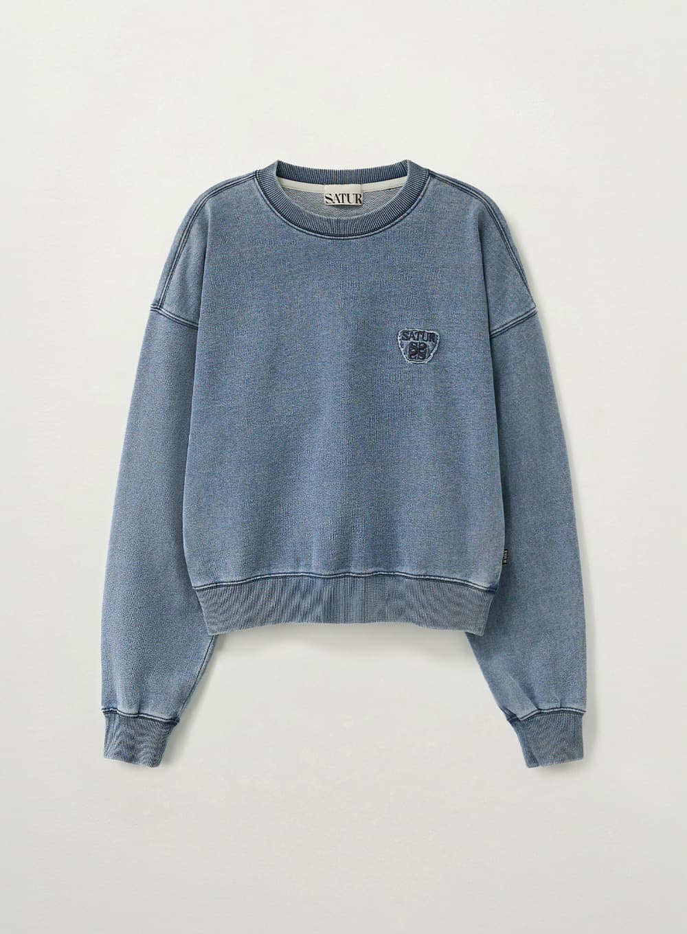 (W) Denim Like Washed Crop Sweatshirt - Blue