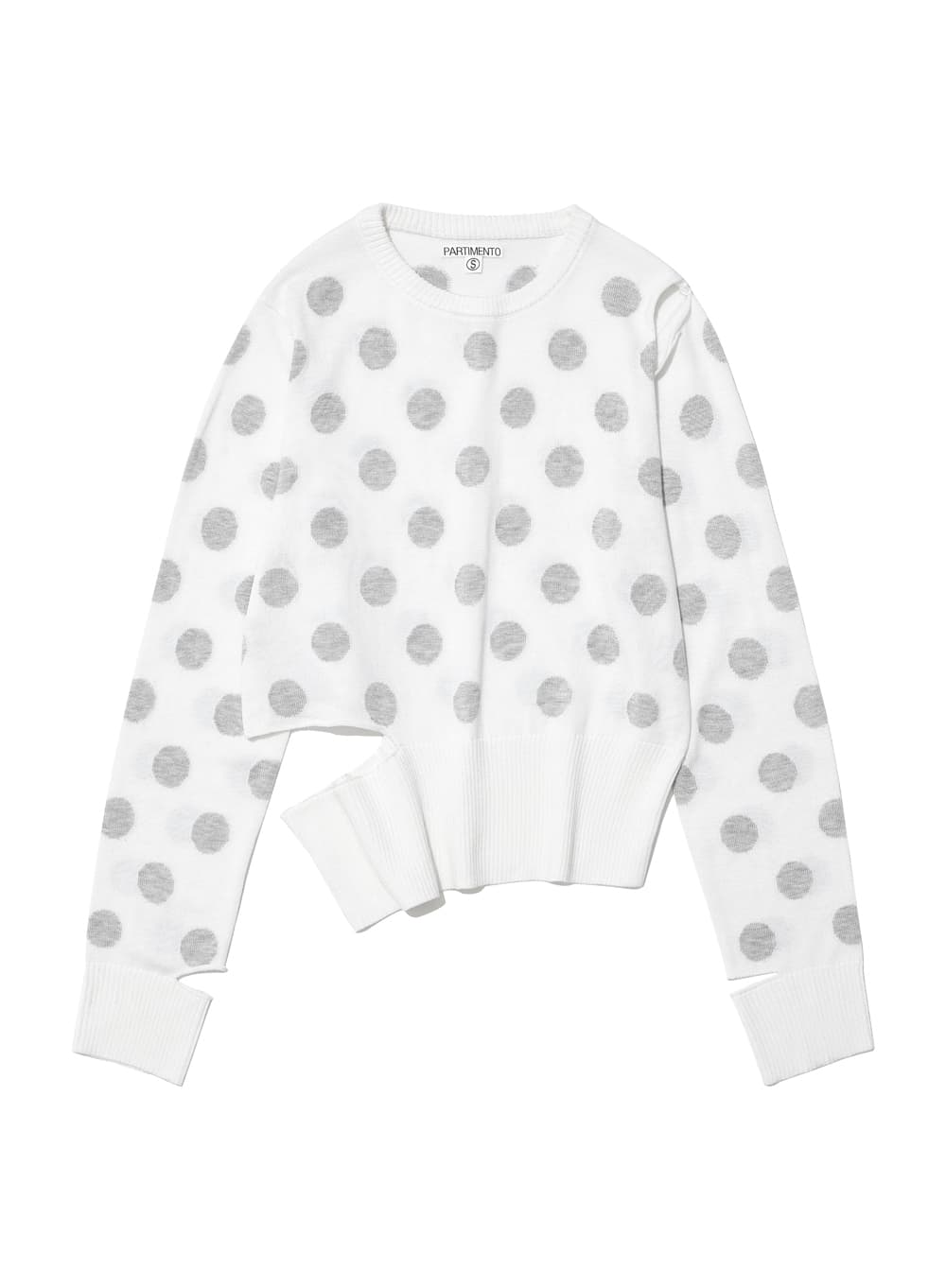 CUT-OUT POLKA DOT JACQUARD KNIT CREWNECK_WHITE