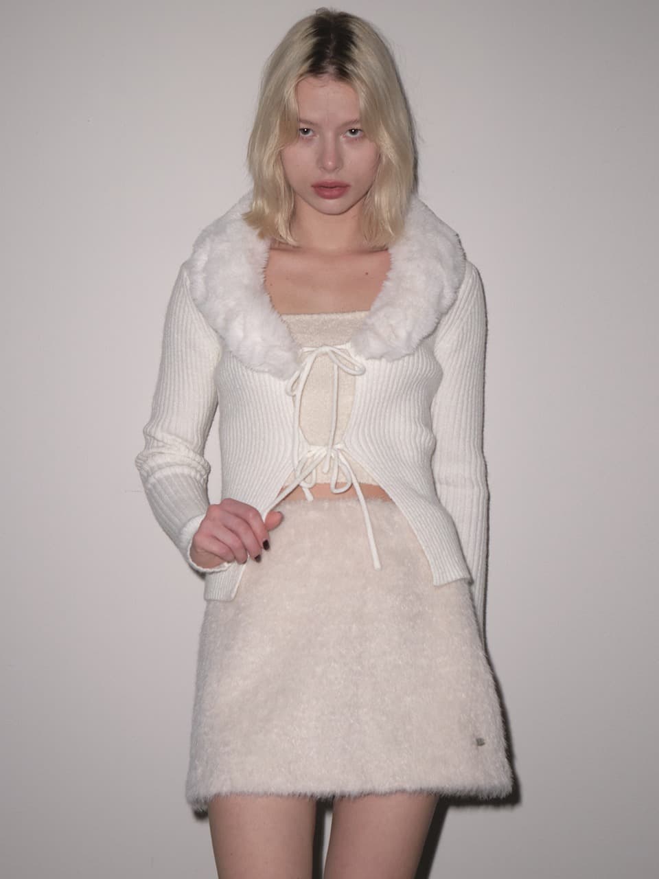 HAIRY MINI SKIRT (CREAM)