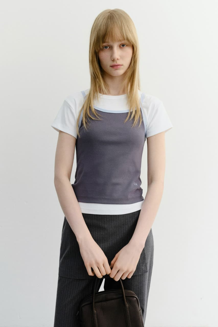 2-TONE TRIM SLEEVELESS TOP CHARCOAL SOFT BLUE_UDTS6B229CG