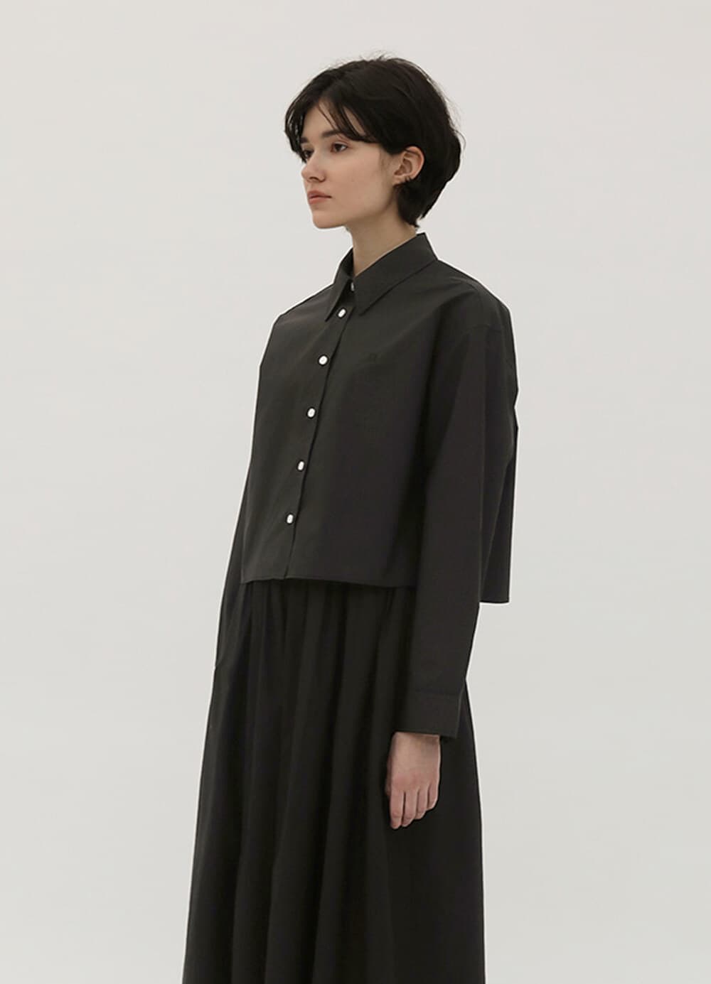 Poplin Cotton Crop Shirt - Black