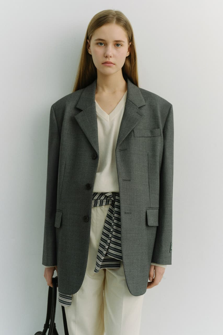 UNISEX 3 BUTTON WOOL BLAZER CHARCOAL GREY_UDJA6A103CG