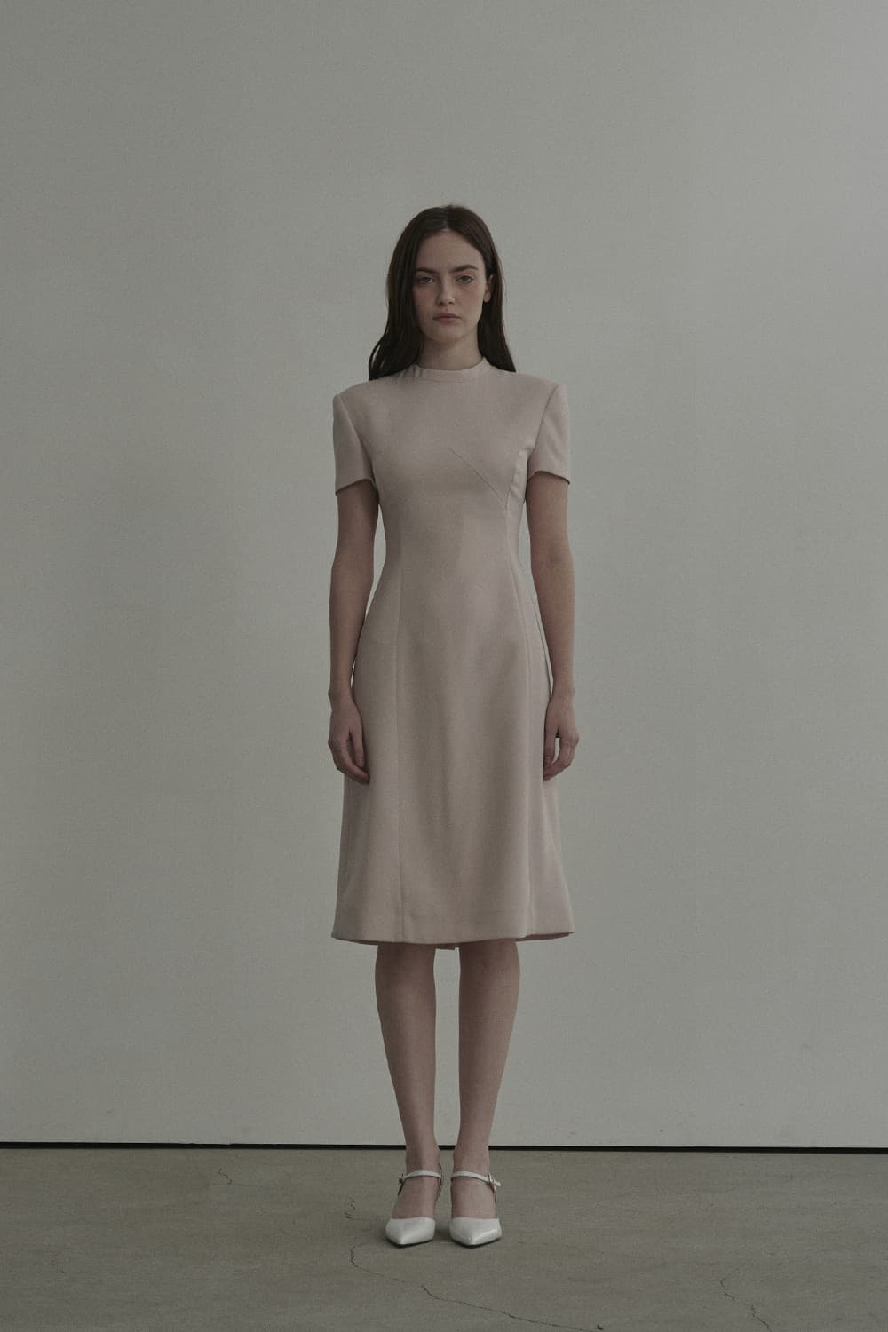 Half Neck Tailored Long Suit Dress - Pink