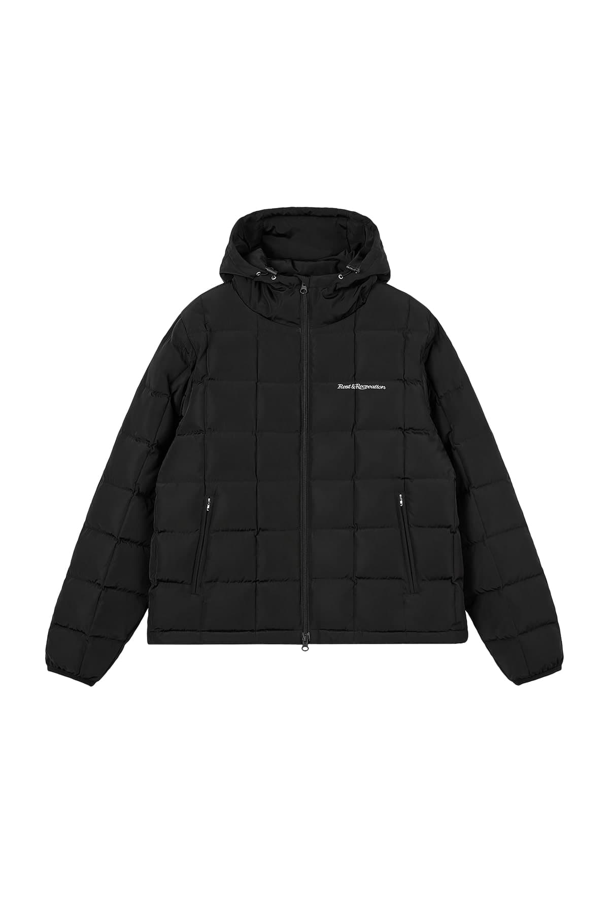 SQUARE QUILTED HOOD DOWN JACKET - BLACK