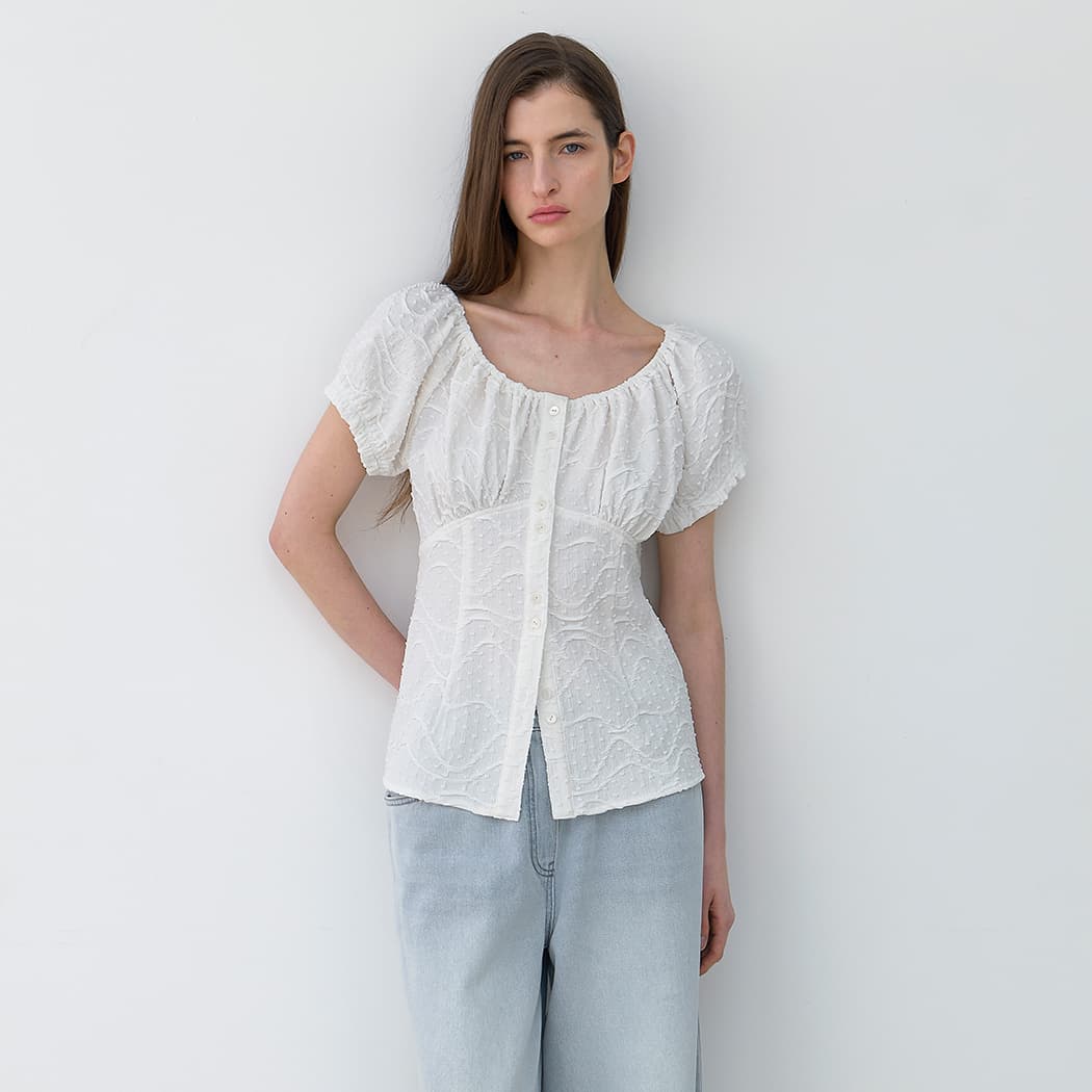 (BL-4322)BLOOMING SHIRRING BLOUSE