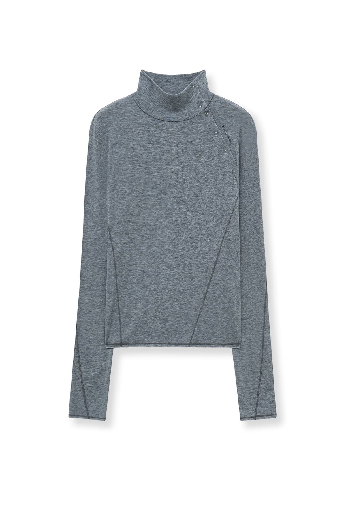 BUTTON SLIT HALF NECK TOP IN GREY