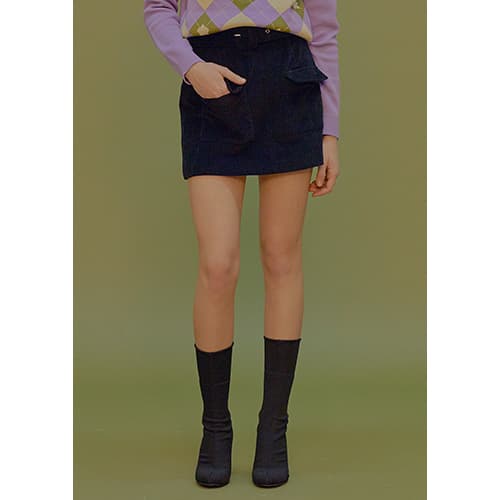 belt corduroy skirt (black)